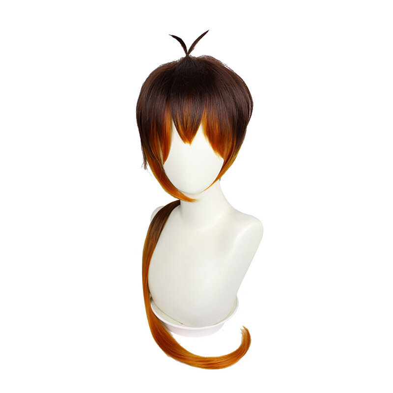 Genshin Zhongli-pelucas de Cosplay para mujer, accesorios de peluca largos resistentes al calor, Natural, sintético, marrón y naranja + 1 Pin para regalo