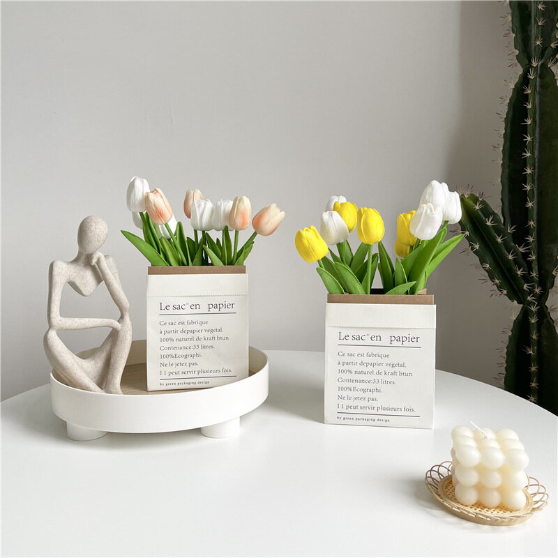 Ins สไตล์ Tulip Bouquet ความคิดสร้างสรรค์ Nordic ตกแต่งบ้านดอกไม้เทียมกระดาษชุดคริสต์มาส