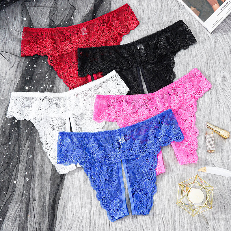 Plus Size Open Crotch Panties For Sex Lace Transparent Underwear Women Sexy Lingerie Stretching Thongs Lady's Crotchless
