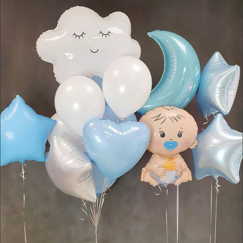 Kids 1st Birthday Balloons White Cloud Moon Foil Balloon Baby Shower DIY Decor Boys Girls First BirthdayParty Decoration Suppli