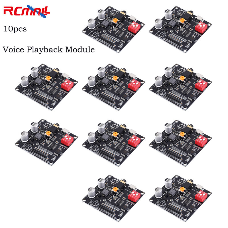 RCmall 10 Buah DY-HV8F Modul Pemutaran Suara 12V/24V Kontrol Pelatuk 10W/20W 8MB Flash