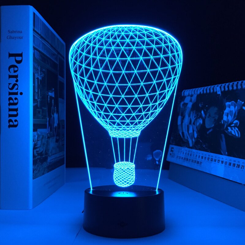 Lámpara 3D de globo de aire caliente para decoración de dormitorio, efecto de luz Visual multicolor con batería remota, luz LED nocturna