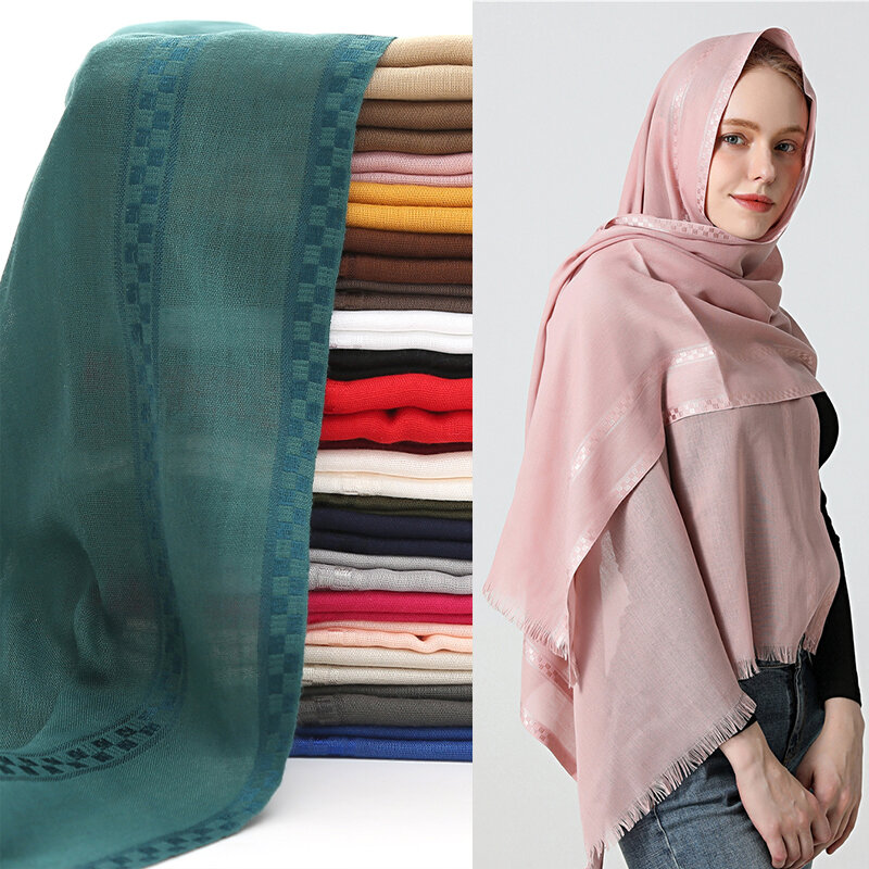 Lenço de algodão de luxo feminino muçulmano hijab headscarfs liso/sólido borla xale envoltório malaio bandana foulard silenciador bandbandband