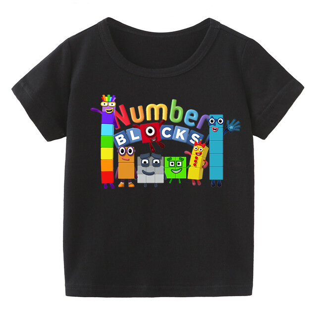Ropa de bloques de números para niños, camiseta de moda para bebés, camisetas de dibujos animados para niños pequeños, Tops casuales de manga corta