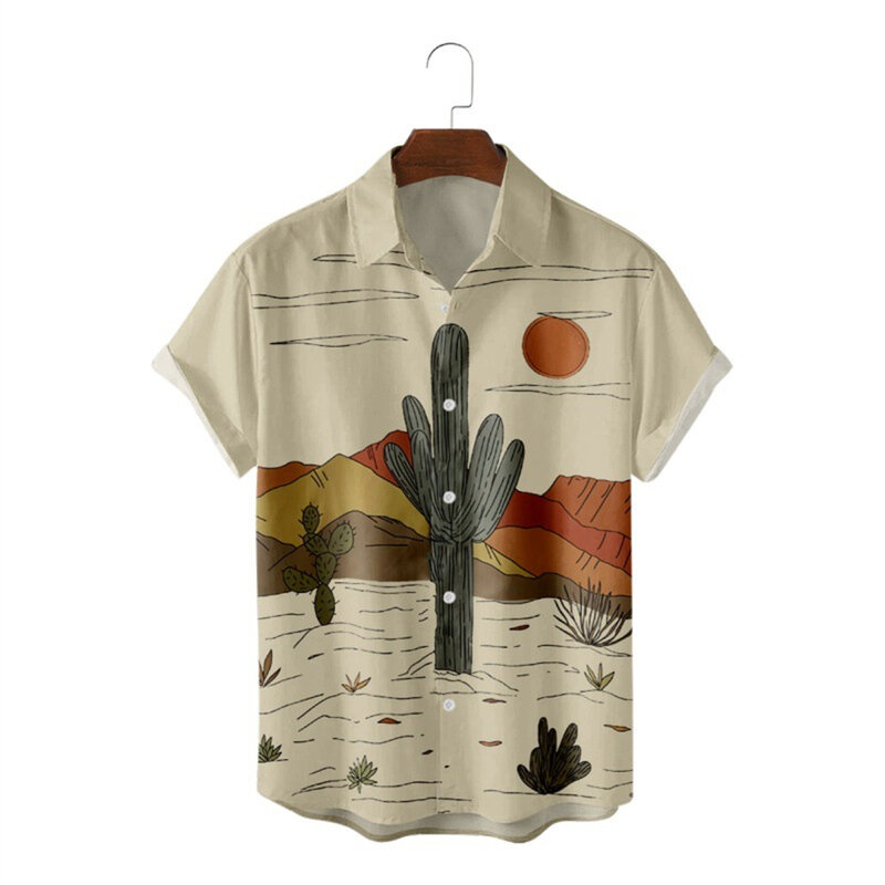Мужская свободная рубашка с короткими рукавами, Повседневная рубашка с 3D Цифровым принтом, с лацканами, В гавайском стиле, лето 2022
