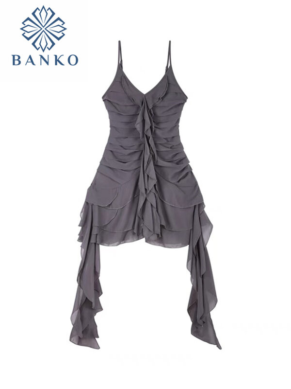 Женское платье в готическом стиле AltGoth Dark, винтажные сетчатые асимметричные платья в складку, Y2k, Харадзюку, торговый центр,