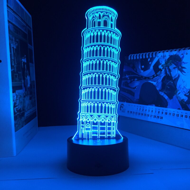 Inclinada torre de pisa modelo 3d luzes led novo original criativo toque remoto luz da noite casa decorações presente lâmpada
