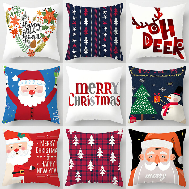 Christmas Decorations Room Decor Pillow Cover Cartoon Santa Claus Elk Pillow Case Home Decor Sofa Car Cushion Covers Wholesale
