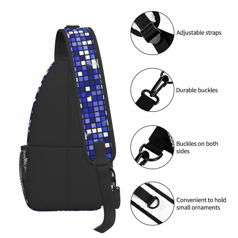 Blue Disco Ball Glitter Sling Crossbody Backpack Men Custom Chest Shoulder Bag for Traveling Daypack