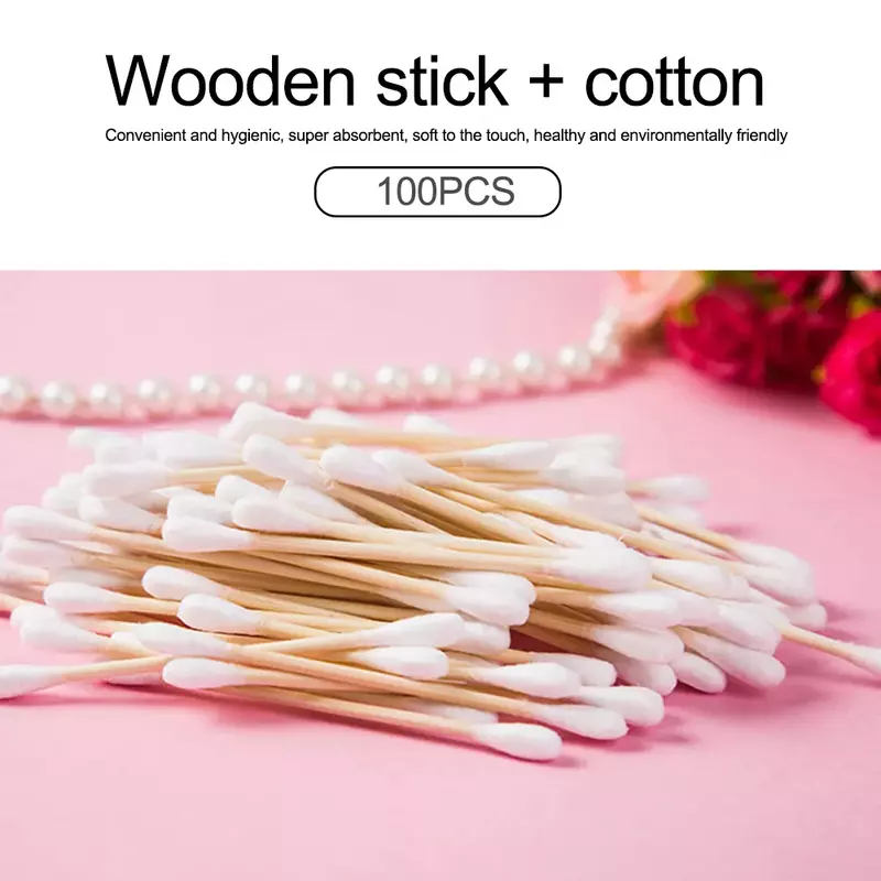 300pcs unhas de madeira cotonete de algodão limpo varas brotos ponta de madeira cabeça de algodão manicure detalhe corrector unha polonês removedor arte ferramentas