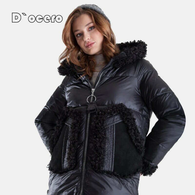 D`OCERO 2021 Winter Fur Jacket Women Quilted Plush Parkas Personalized Fashion Warm Thick Cotton Women Coat Quality Outerwear