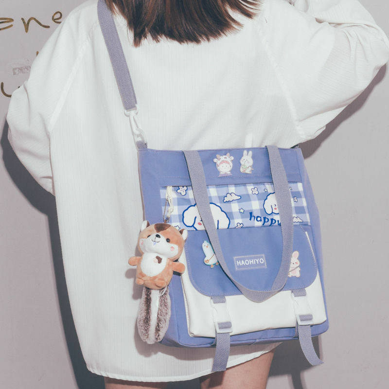 귀여운 일본 JK 학교 가방 여성용, 크로스 바디 큰 캔버스 숄더백, 지퍼 방수 쇼핑 가방