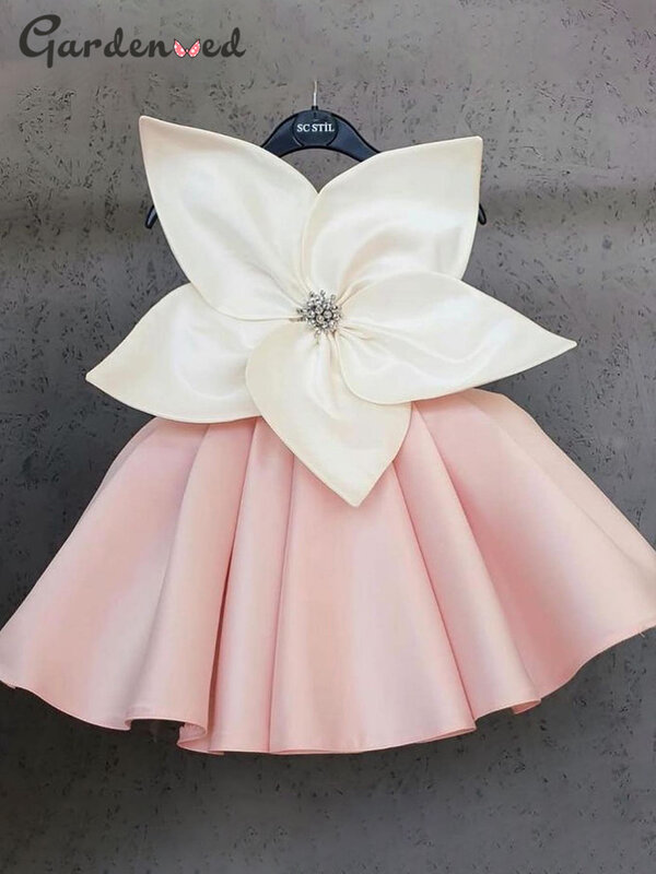 Бальное платье для девочек, детское платье для первого причастия, атласное плиссированное платье для девочек, короткие платья с цветами для...