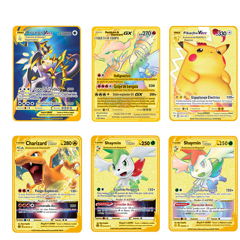 Pokemon Pikachu Metal Spanish Card Charizard Mewtwo Ex Vmax Game Collection Anime Toys Gifts For Children