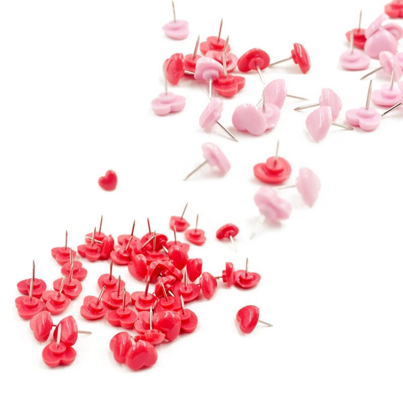 100Pcs Heart Shape Plastic Cork Board Safety Colored Push Pins Thumbtack - 50Pcs Pink & H50pcs Red