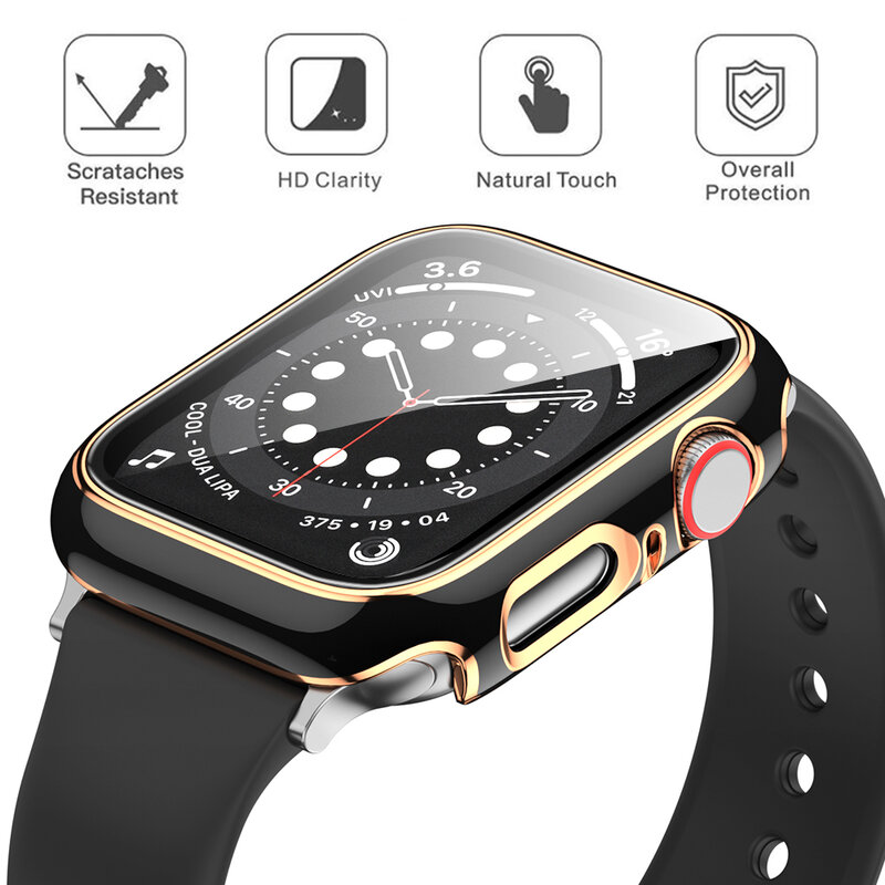 Per Apple Watch Series 6 5 4SE custodia Pc + protezione vetro 38 40MM 42MM 44MM Iwatch placca paraurti accessori protezione schermo