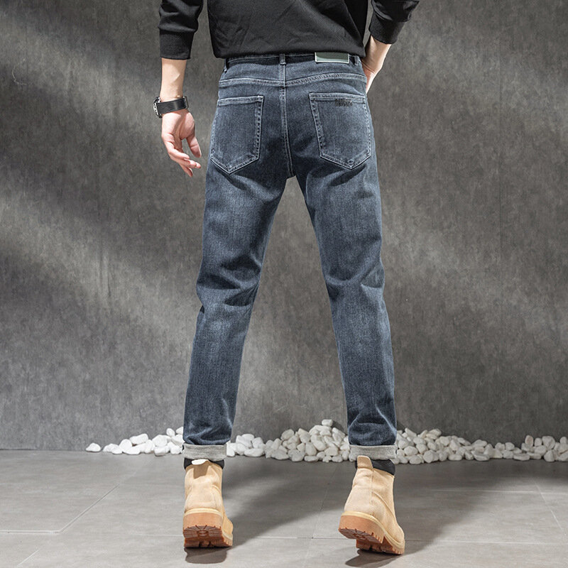 Jeans Katun Pria Musim Gugur Musim Dingin Baru 2022 Celana Hangat Kasual Pria Kualitas Tinggi Mode