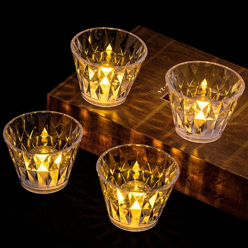 LED Tea Lights Crystal Diamond Night Light Bedside Atmosphere Lamp Coloful Electronic Candle Lamp Wedding Party Home Decoration