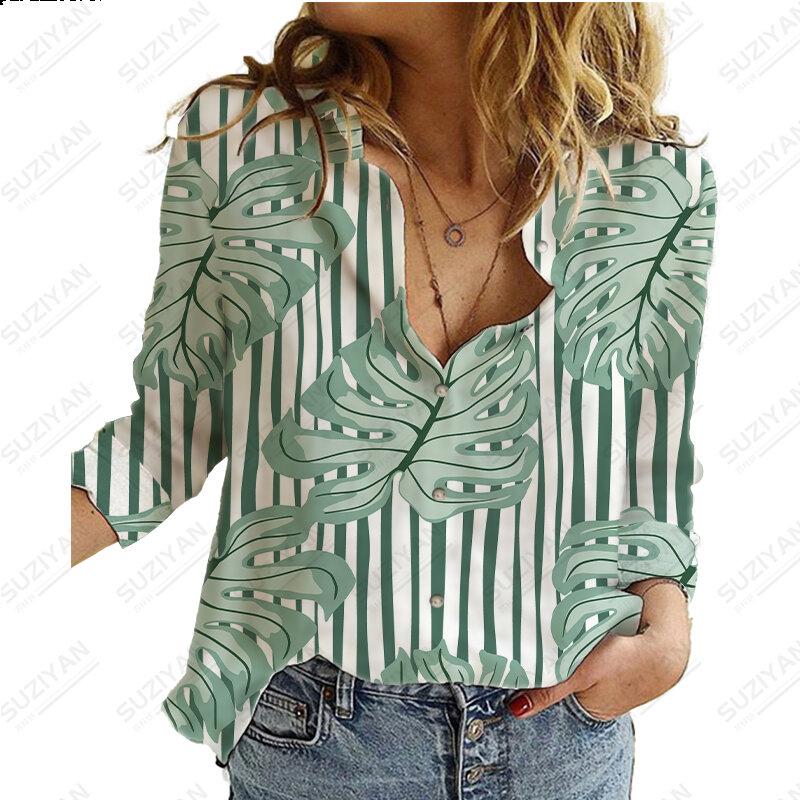 Camisas con estampado de plantas tropicales en 3D para mujer, ropa Extra grande, alta calidad, nueva moda