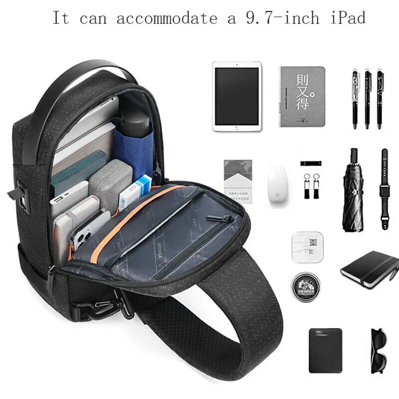 Men's USB Anti-theft Multifunction Shoulder Bag Waterproof Travel Messenger Crossbody Chest Sling Bag Pack For Male Women Female