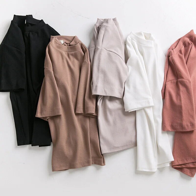 Camisa de algodão de grandes dimensões harajuku básico feminino verão novo oversized sólido casual solto tshirt coreano o pescoço