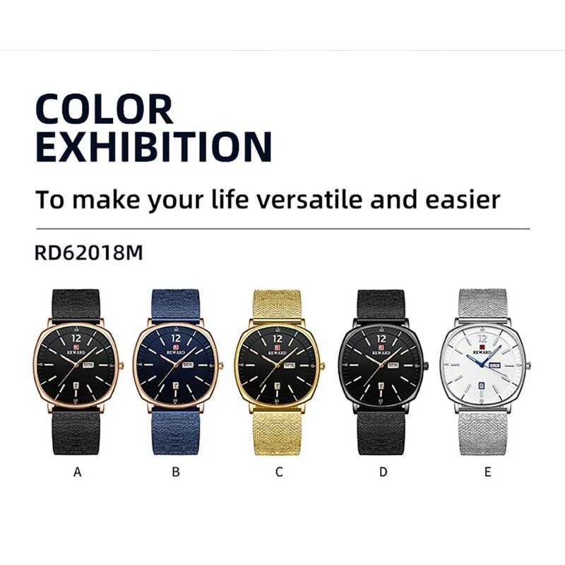 REWARD Men Watches Luxury Business orologio da polso al quarzo Top Brand Date Week Display orologi da polso in acciaio inossidabile regalo per uomo
