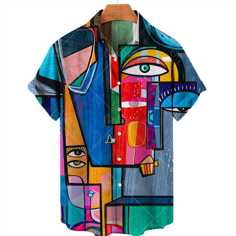 2022 3d Graffiti Ölgemälde Gedruckt Hemd Männer Mode Streetwear Hawaiian Shirt Männer Strand Casual Revers Plus Größe 2022