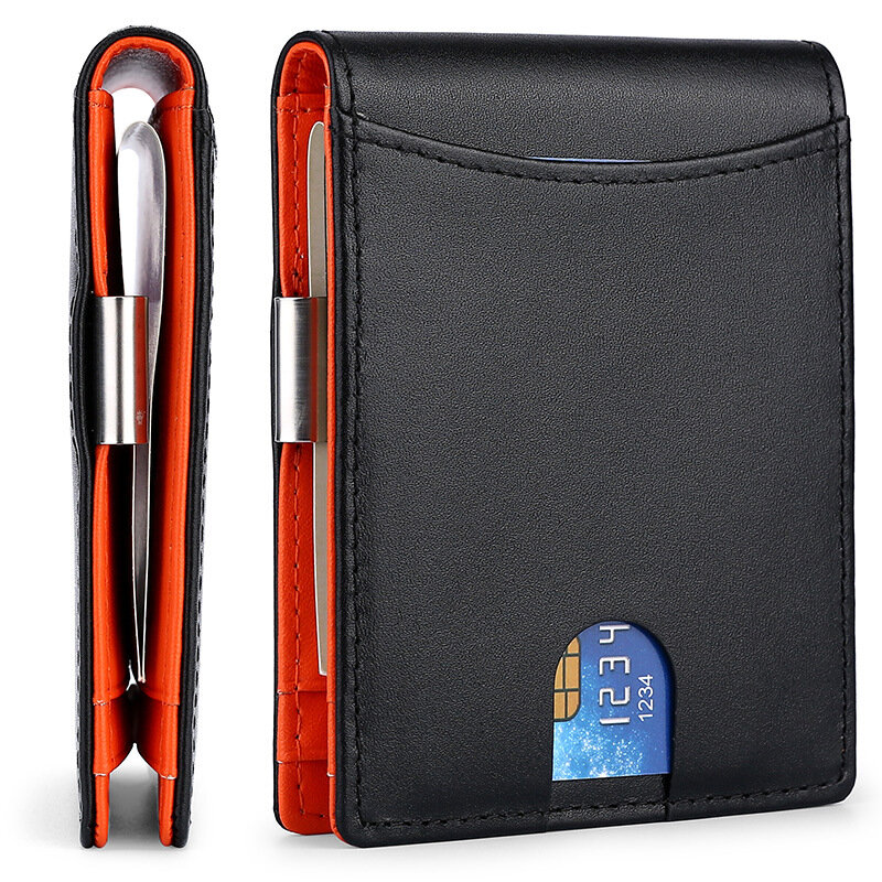 Biford-cartera corta de cuero genuino para hombre, monedero fino de fibra de carbono, tarjetero, bloqueo RFID, iniciales personalizadas, nombre
