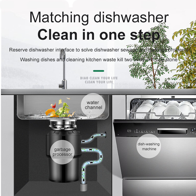 220V makanan pembuangan sampah baja nirkarat penghancur limbah Disposer untuk residu prosesor makanan dapur penggiling 400W/630W