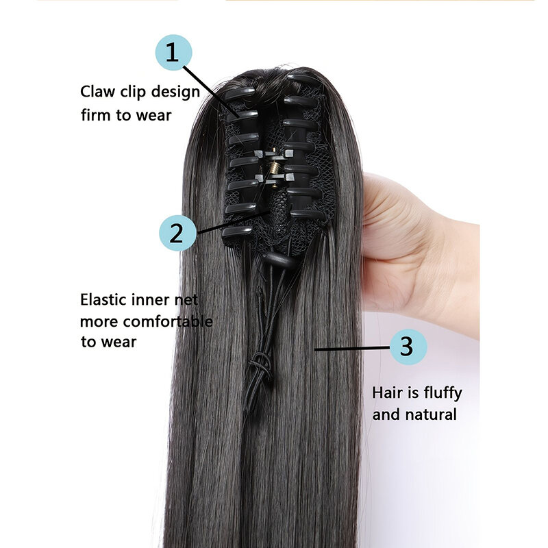 Long Straight Claw Clip-On Ponytail extensões de cabelo para mulheres, marrom, loiro, vermelho, sintético, cabelo falso, Pony Tail Hairpieces, 24"