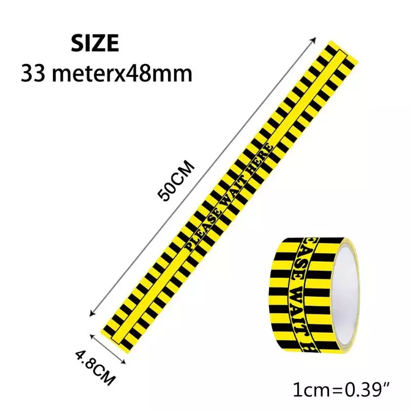 1Roll Please Wait Here Warning Floor Tape Social Distancing Marking Tape Yellow 48mm x 33m