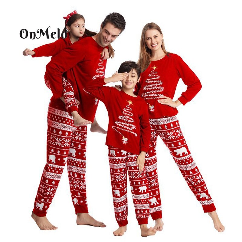OnMelo Piyama Natal Keluarga Kostum Tahun Baru untuk Anak-anak Ibu Anak-anak Baju Pasangan Setelan Piyama Natal Set