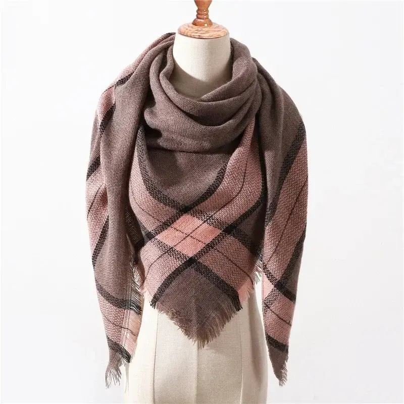 Bufanda de punto a cuadros para mujer, chales triangulares de Cachemira, Foulard de Echarpe, invierno, 2022