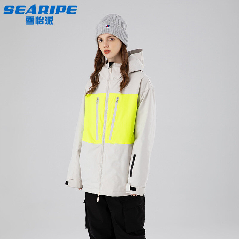 SEARIPE jaket Ski pria wanita, pakaian tahan angin bertudung tahan air luar ruangan hangat untuk mantel salju pakaian papan salju