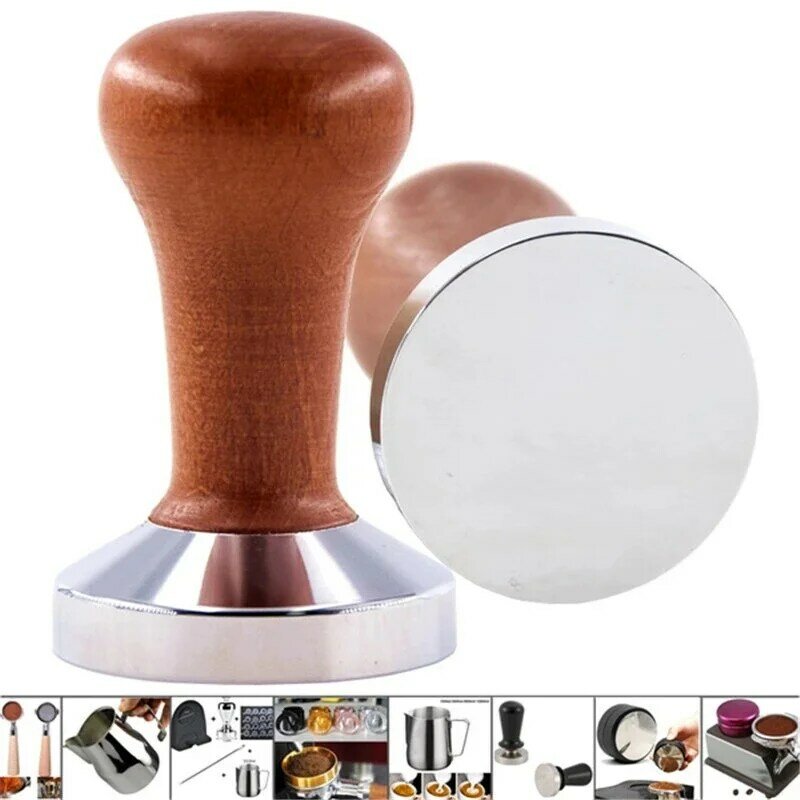 Stainless Steel Flat Base Coffee Tamper, Espresso Machine, Profilter Tool, Rosewood Handle, New Stocked, 51mm, 53mm, 58mm