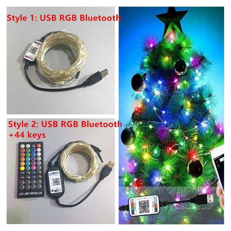 Рождественская светодиодная гирлянда RGB, гирлянда с Bluetooth-управлением, водонепроницаемая уличная гирлянда для рождества, украшение для сва...