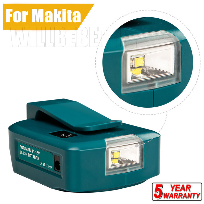 Adaptador de luz LED de trabajo para Makita, 14,4 V/18V, batería de litio BL1830 BL1430, convertidor USB Dual con lámpara LED para Makita