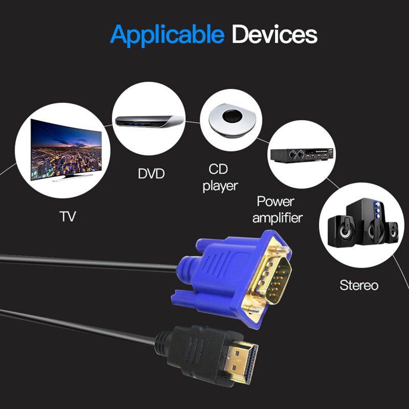 1.8M HDMI To 15Pin สาย VGA 1080P อะแดปเตอร์ชายสำหรับ HDTV Monitor HDMI To VGA Cable