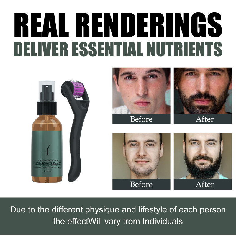 หนวดเคราผู้ชาย Growth Roller ชุด Beard Growth Kit Beard เอสเซนส์เพื่อการเจริญเติบโต Nourishing Enhancer น้ำมันสเปรย์ Beard Care 30Ml