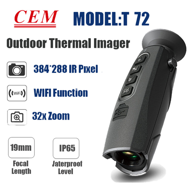 CEM T-72 단안 야외 열 화상 카메라 야간 투시경 사냥 50Hz IP65 적외선 열 화상 카메라 화면 WIFI