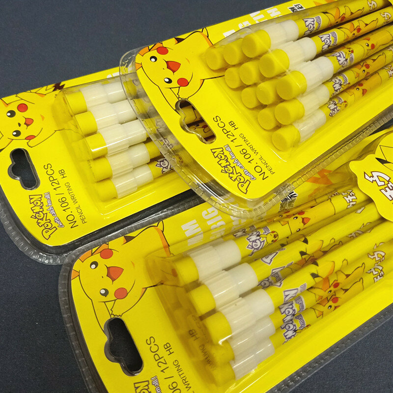 Crayons Pokemon HB en bois, 12 pièces/ensemble, crayon de dessin animé Pikachu, papeterie pour enfants étudiants, cadeau d'anniversaire et de noël