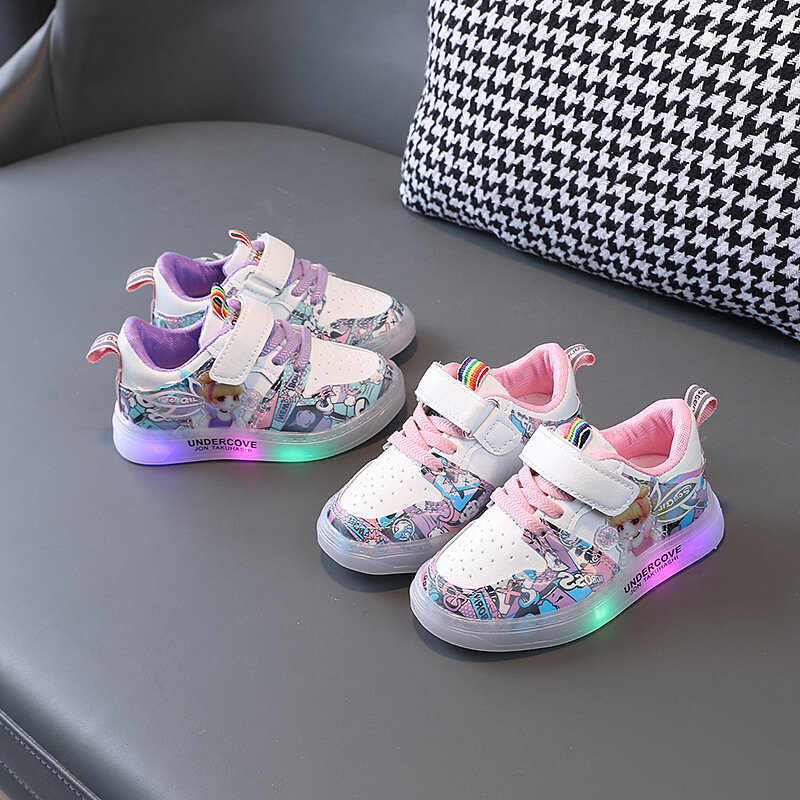 Sepatu Putri Bercahaya Anak-anak Ukuran 21-30 Sneakers Olahraga Ringan Anak-anak Sepatu Lari Lampu LED Bayi Sepatu Kasual Anak Perempuan Lucu