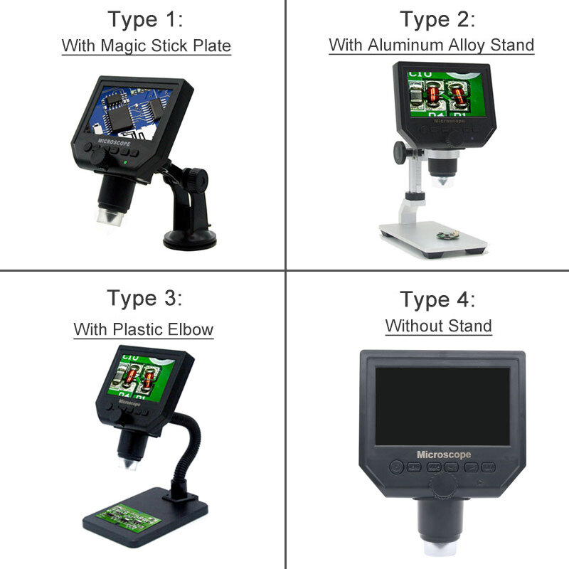 PCB 수리용 디지털 현미경, 알루미늄 합금 스탠드 옵션 포함, HD LCD 비디오 현미경 디스플레이, 3.6MP USB, 4.3 인치, 600X