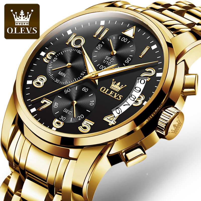 Olevs quartzo pulseira de aço inoxidável relógio para homem à prova dwaterproof água multifuncional qualidade esporte masculino relógio de pulso cronógrafo luminoso