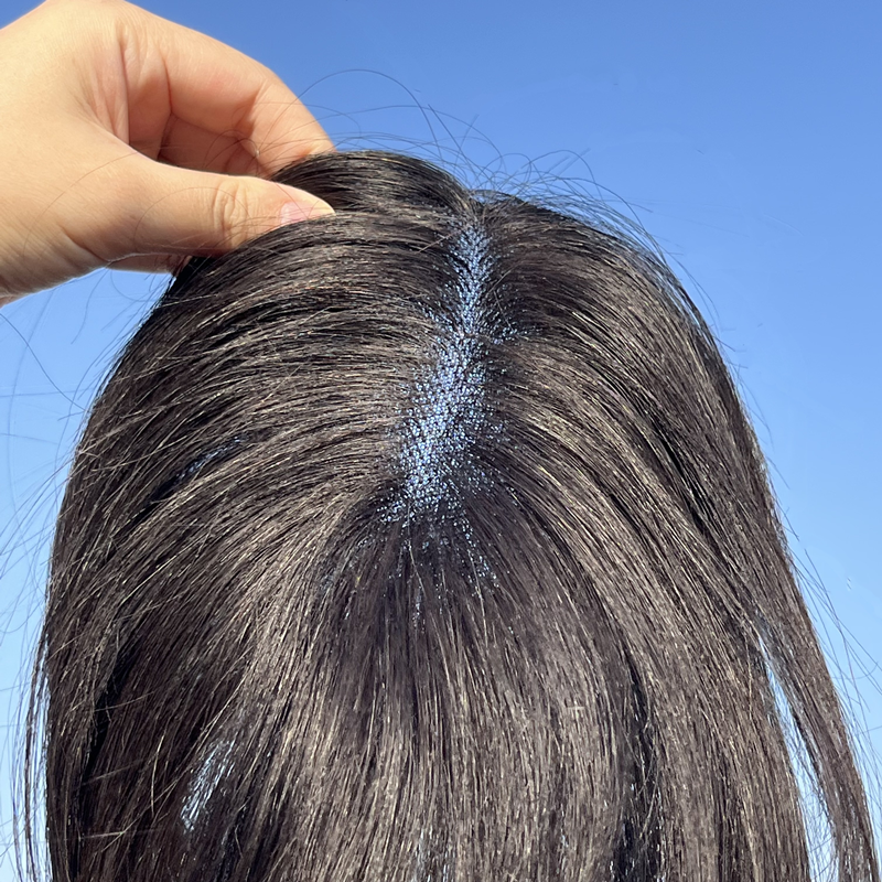 Halo Lady Beauty-extensiones de cabello humano con encaje suizo, accesorio Invisible, con Clip en Corona, para pérdida de cabello suave, volumen Natural, negro