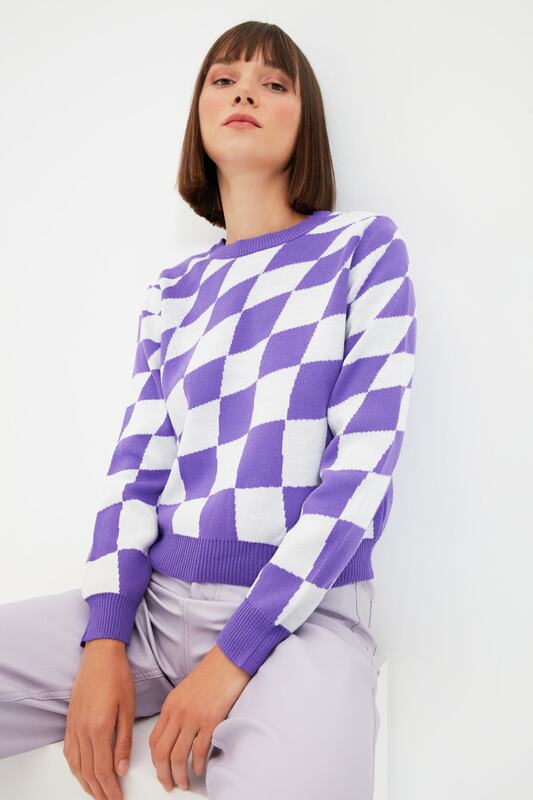 Trendformas suéter de malha com colarinho jacquard para bicicleta