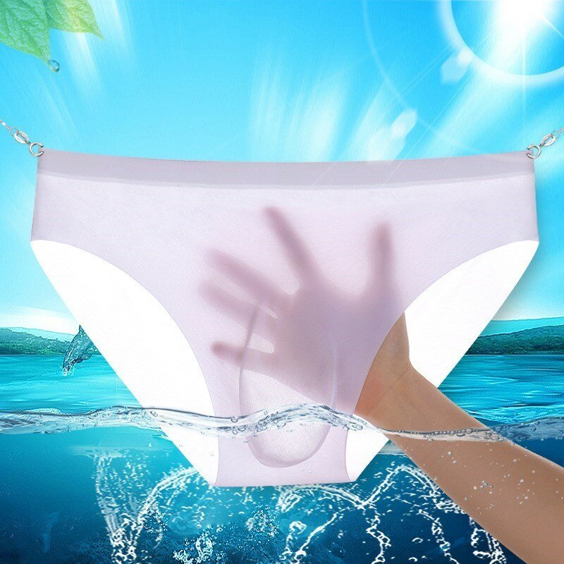 New men's ice silk panties e a trace of ultra-thin silky breathable translucent low waist briefs comfortable cool underwear male