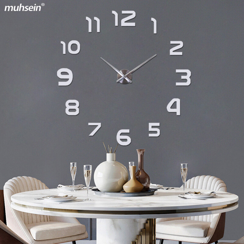Muhsein 2023 홈 장식 벽시계, 아크릴 거울 스티커 석영 시계, DIY 음소거 벽시계, 3D, 무료 배송