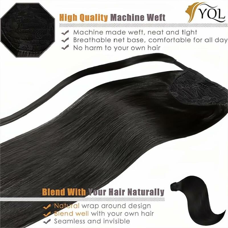 Prosty kucyk doczepy z ludzkich włosów 16 "-24" brazylijski 100 g/sztuk magiczny Wrap wokół kucyka Remy włosy dla kobiet naturalny kolor