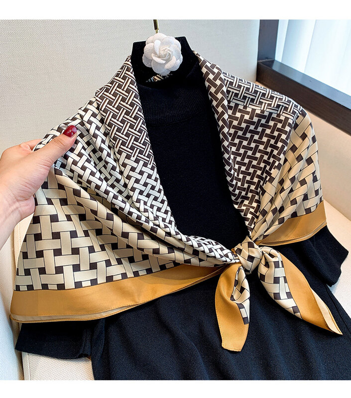 Luxus Marke Twill Seide Schal für Frauen Hijab Bandana Schal Wrap Muslimischen Kopftücher Halstuch Mode Dame Schals Foulard 90cm
